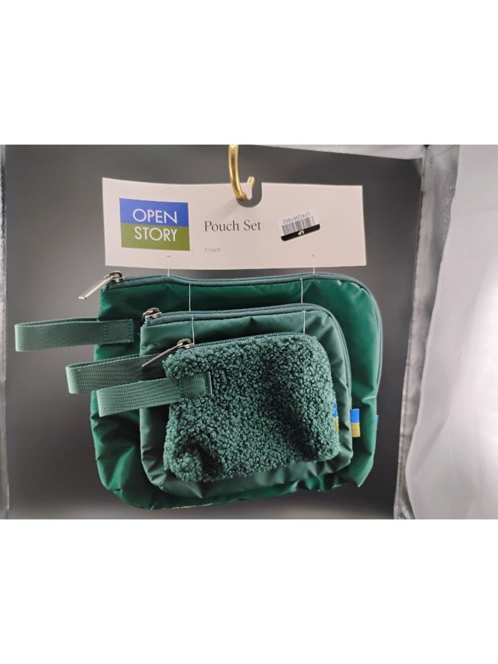 Open Story Green 3-Piece Pouch Set Soft & Textured Design